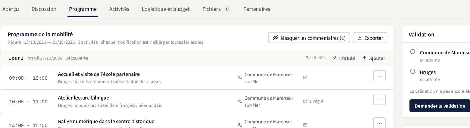 Programme de la mobilité co-écrit jour par jour