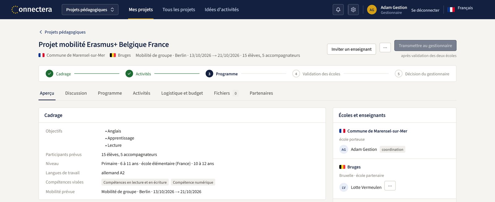 Aperçu d'un projet pédagogique entre une école française et une école belge